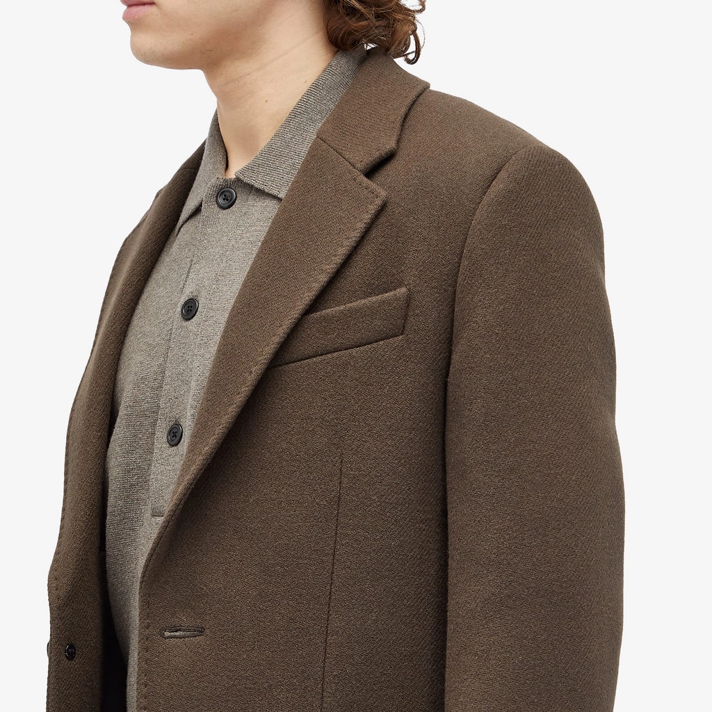 AMI Paris Men's Two Button Herringbone Wool Overcoat Dark Coffee